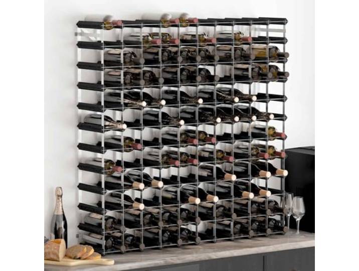 HBBMGYD Weinregal für 120 Flaschen, Kiefernholz, Schwarz Verzinkter Stahl, rustikales Design, stabil und langlebig, für Innendekoration