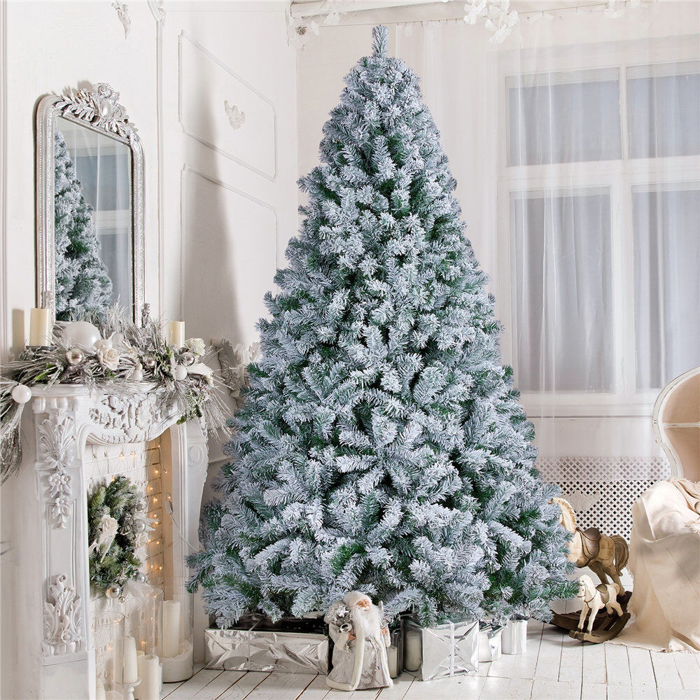 Yaheetech Annilee Unlit Flocked Artificial Christmas Tree White, Green 7.5 ft