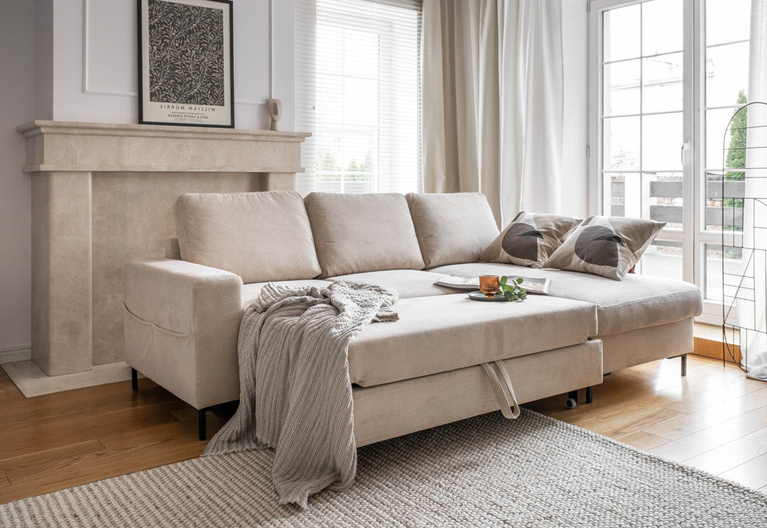 MiuForm Lofty Lilly 4 seater Corner Sofa Bed Beige 84cm H X 236cm W X 148cm D