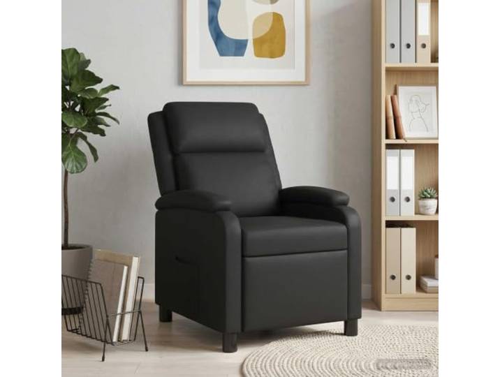 Relaxsessel Schwarz Kunstleder Neigungsmechanik 115°-160° Metall- und Holzgestell, schwarze Kunststoffbeine, für Wohnzimmer und Büro, einfache Pflege