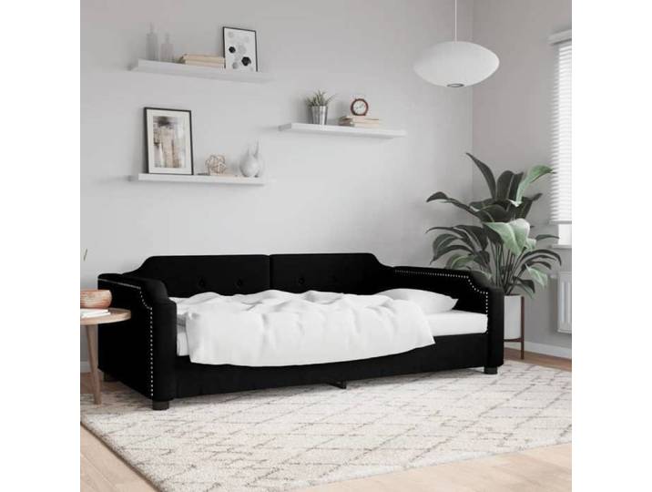 CHIC Lit adulte 1 place - 90x200 cm Lit de repos noir 90x200 cm tissu #Sara32584