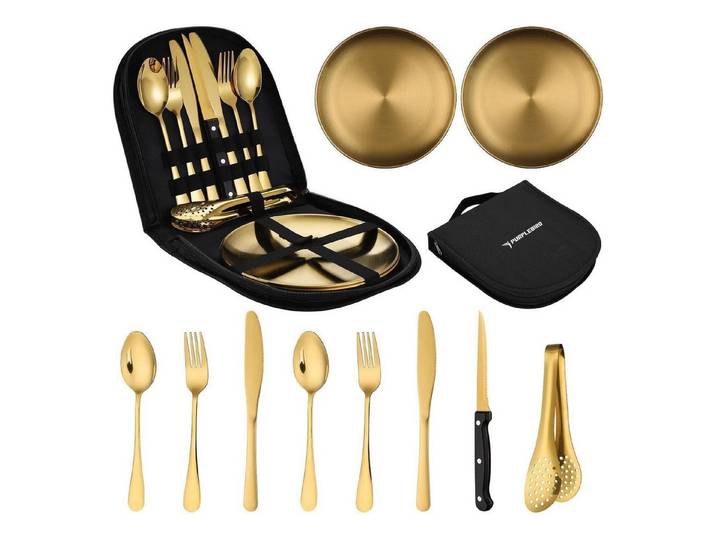 LuxusKollektion Besteck-Set Besteck Set Camping 10teilig Edelstahl Etui 2 Personen G2