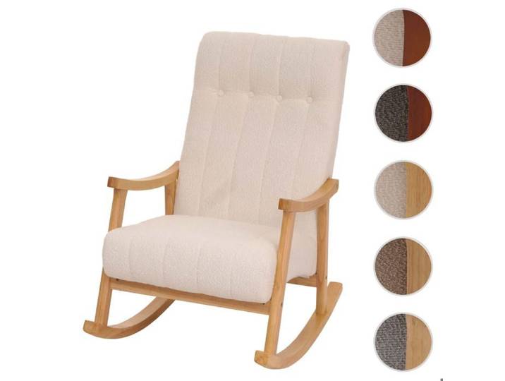 MCW Fauteuil à bascule MCW-K10 tissu bouclé (450g/m²) crème piètement nature