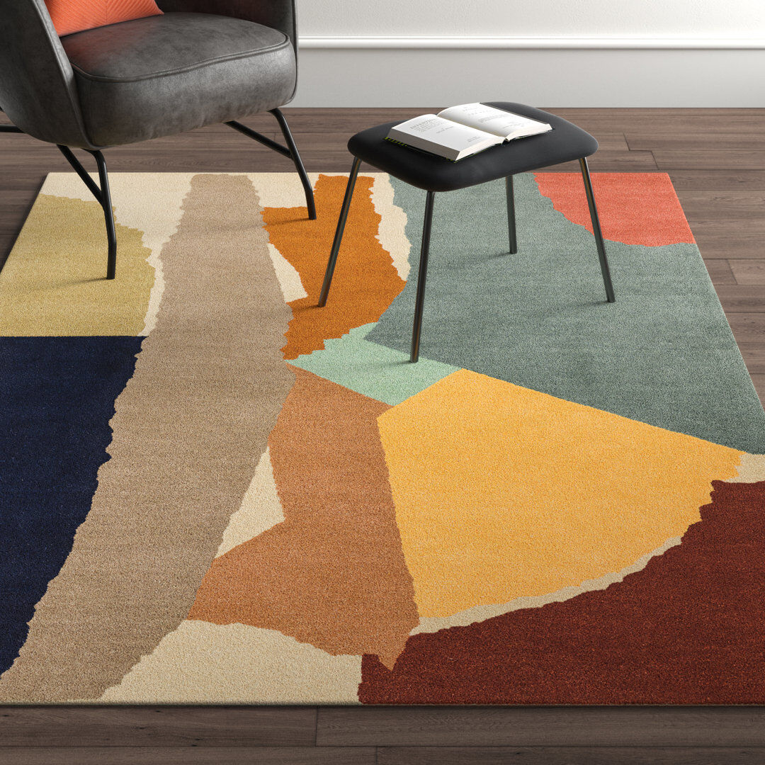 Hykkon Yahir Abstract Wool Hand Tufted Area Rug Grey;Beige Rectangle 160 x 230cm