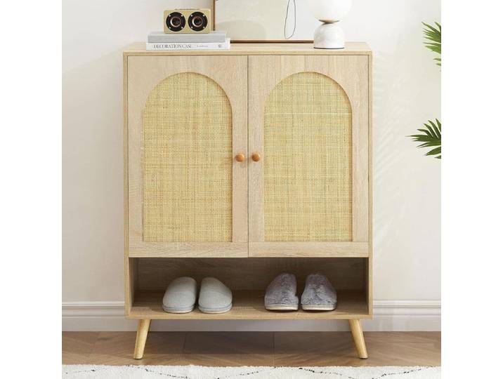 Buffet de cuisine - PROMIRACAL - BUFFET DE CUISINE - Beige - 2 portes en rotin - Étagères réglables