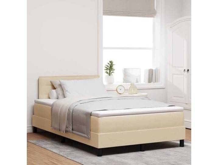 RJPLMFV Boxspringbett, Stoff, cremefarben, 120 x 200 cm Verstellbarer Kopf, 2 Ebenen, Schaumstoffmatratze, Taschenfederkernmatratze, Massivholz, Kiefernholz, modernes Design