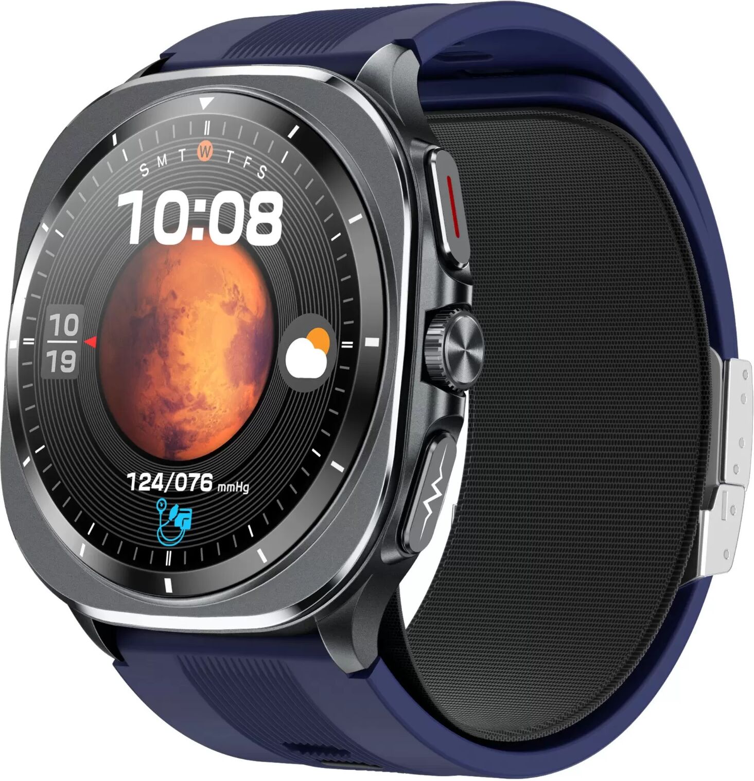 INF Smartwatch mit EKG und Blutdruck, 1.43 inch AMOLED, Bluetooth-Anrufe, NFC, 5-10 Tage Akku Blau