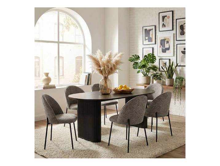 IDIMEX Essgruppe DONOVAN CASSIE, (7-tlg), Esstisch mit 6 Stühlen 200x100 cm aus MDF und Metall Schwarz