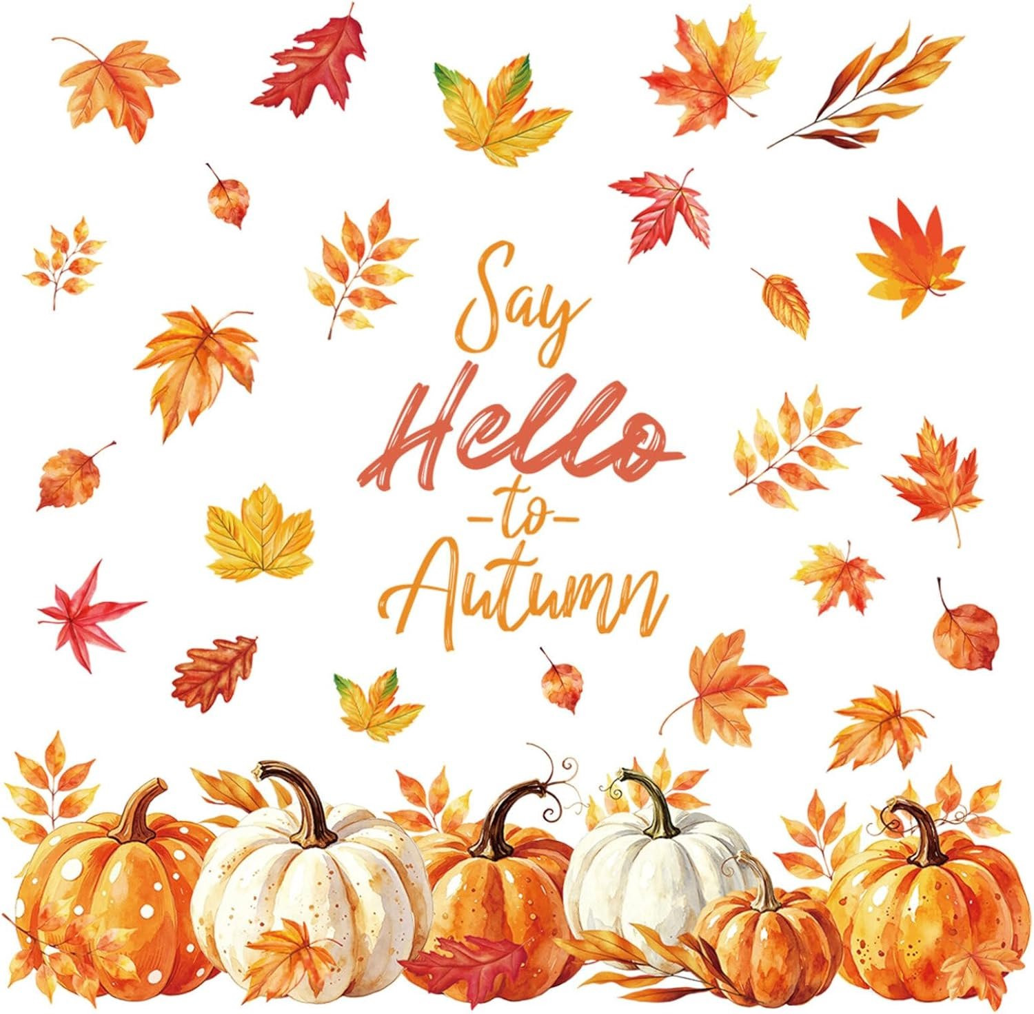 Herfst decoratie raamstickers met pompoenen en esdoornbladeren - Herbruikbare statische raamfolie