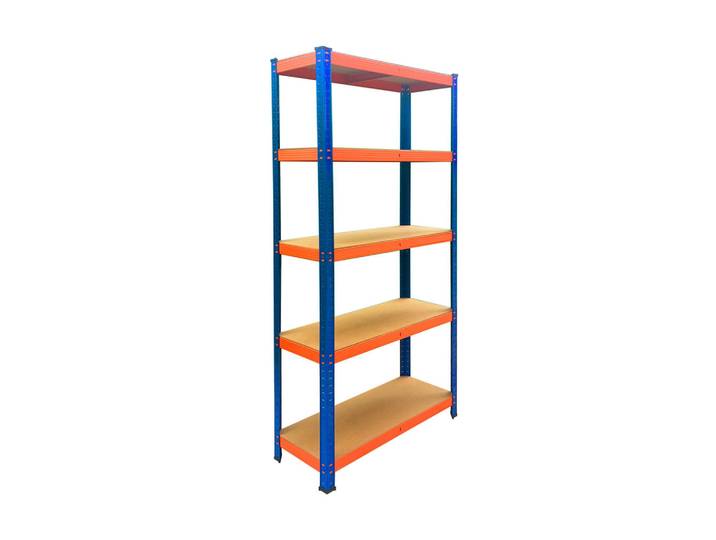 Relaxdays Schwerlastregal Blau Orange 5 Ebenen Metall, Mehrfarbig, Metall, Holzwerkstoff, Kunststoff, 75x150x30 cm, Freizeit & Co, Heimwerken, Werkstatteinrichtung, Schwerlastregal