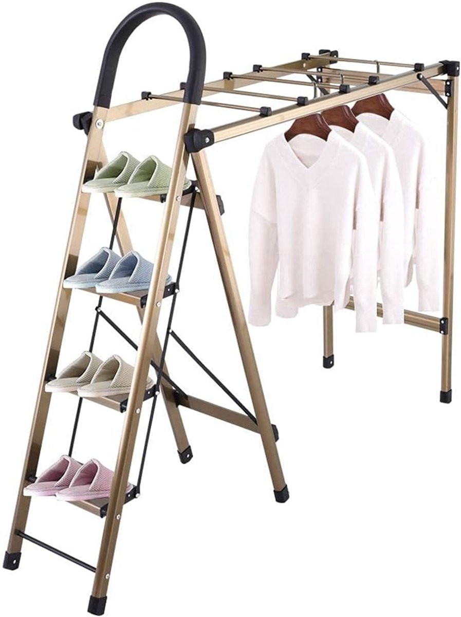 Multifunctioneel ladderrek kledingdroogrek in goud, Hoogte: 158 cm