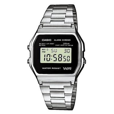 Chronograph CASIO VINTAGE, silber (silberfarben, schwarz), Armbanduhren, Damen, Chronograph, Quarzuhr, Armbanduhr, Damenuhr, Herrenuhr, Digitaluhr,Edelstahlarmband