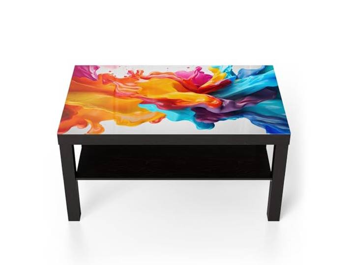 DEQORI Glastisch schwarz groß 90x50 cm Motiv Wellen der Vitalität ausgefallener Beistelltisch aus Glas Hochglanz Couchtisch fürs Wohnzimmer moderner Couch Tisch mit Design