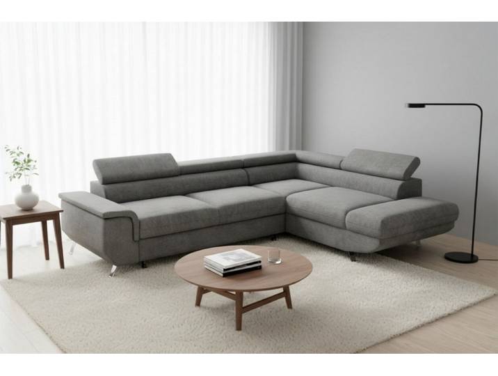 Fun Möbel Ecksofa Sofa mit Schlaffunktion PLATO in Stoff Onega, Ottomane Links oder Rechts, Sofa Rücken echt bezogen