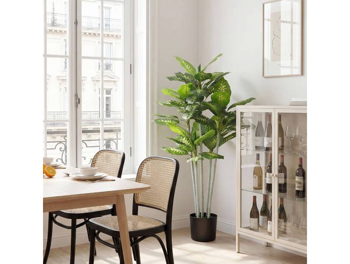 HOMCOM Plante Artificielle Calathea 150cm Pot Ciment Intérieur
