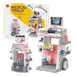 Lean Toys Arzt-Zahnarzt-Set, medizinischer Wagen, Beleuchtung, rosa, 26-teilig.