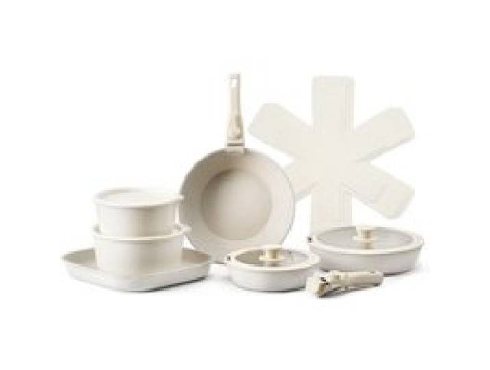 VEVOR Induktion Töpfe Pfannen Set (17-teilig) mit Glasdeckel antihaftbeschichtetes Kochgeschirr mit abnehmbarem Griff, Induktionskochtöpfe zum Braten, Würzen von Soßen und Kochen (Weiß)