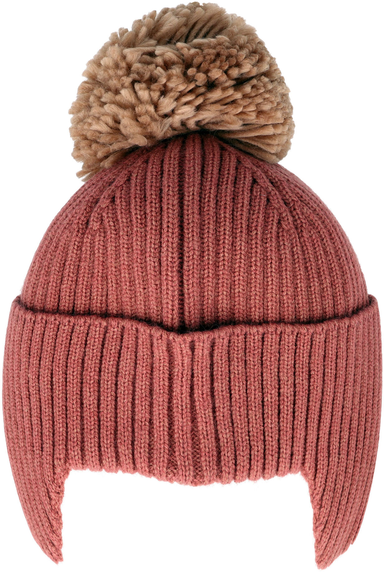 Strickmütze MAXIMO, Kinder, Gr. 49/51, rosa, Strick, Materialmix, Mützen Strickmütze, wärmend, breiter Umschlag, Ohrenklappen, Bommel rosa 49/51