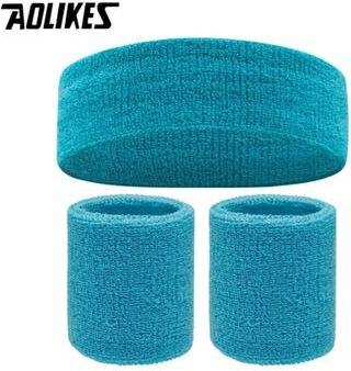 Uplift Treasures AOLIKES Terry Cloth Sweatband Set With Headband And Wristbands sapphire Blue