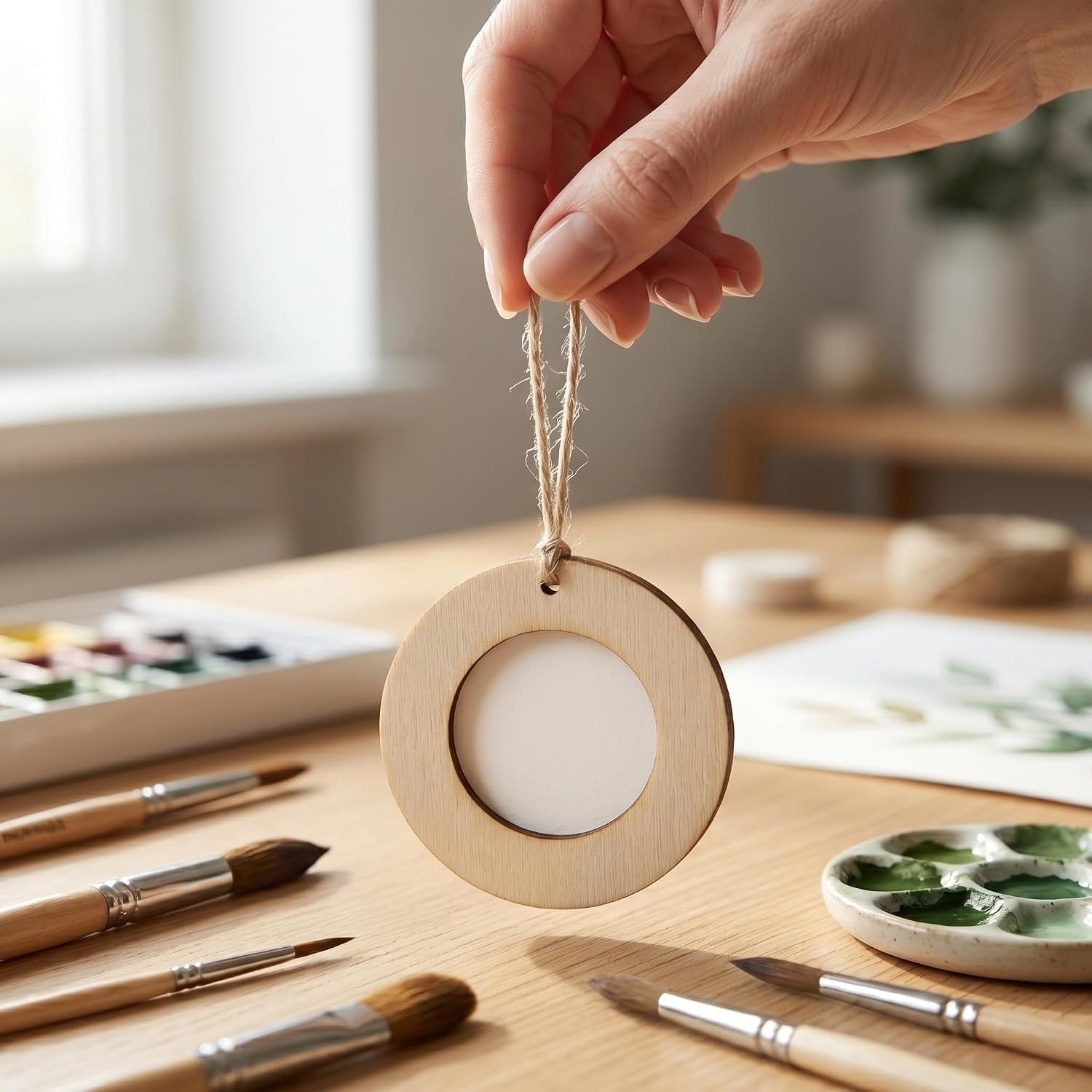 10 Stuks Mini Ronde Houten Fotolijsten met Hangkoord - DIY Fotohouder voor Creatieve Wanddecoratie