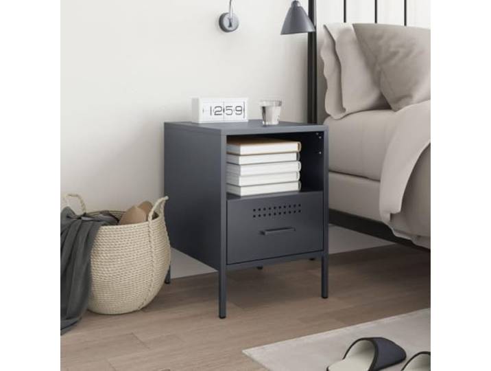KTHLBRH Nachttisch, Anthrazit, 36 x 39 x 50,5 cm, Stahl 1 Schublade, 1 Fach, verstellbare Füße, maximale Belastung 15 kg, industrieller Stil