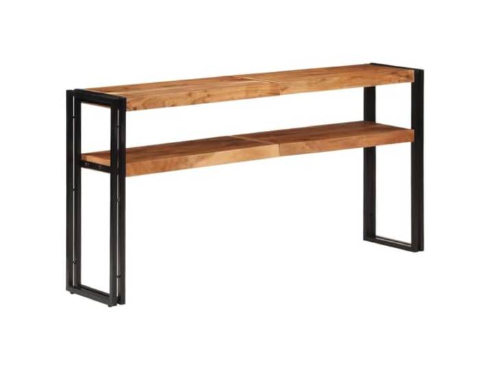 LMTYOENFG Konsolentisch 150x30x75 cm Massivholz Akazie Beistelltisch Stabiler Ablagetisch aus Akazienholz und Metall mit 2 Ebenen für Wohnzimmer und Flur mit Kippschutz.