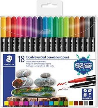 STAEDTLER Permanentmarker "Twin-Tip" - 18 Farben - 0,4 mm / 2,0 mm - doppelseitig, 18 Stück