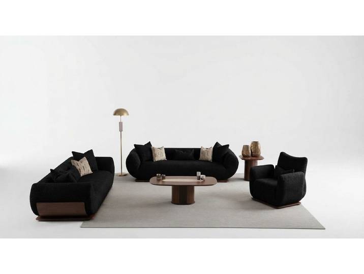 JVmoebel Polstergarnitur Elegante Sofagarnitur mit Holzverarbeitung und gemütlicher Polsterung, (Wohnzimmer Set 3TLG (Sofa 3 Sitzer + Sofa 3 Sitzer + Sessel), Made in Europa