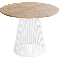 ESSTISCH Naro rund ausziehbar mit Weißem Lamellen-Metallgestell, Braun 120-200/120/76 cm
