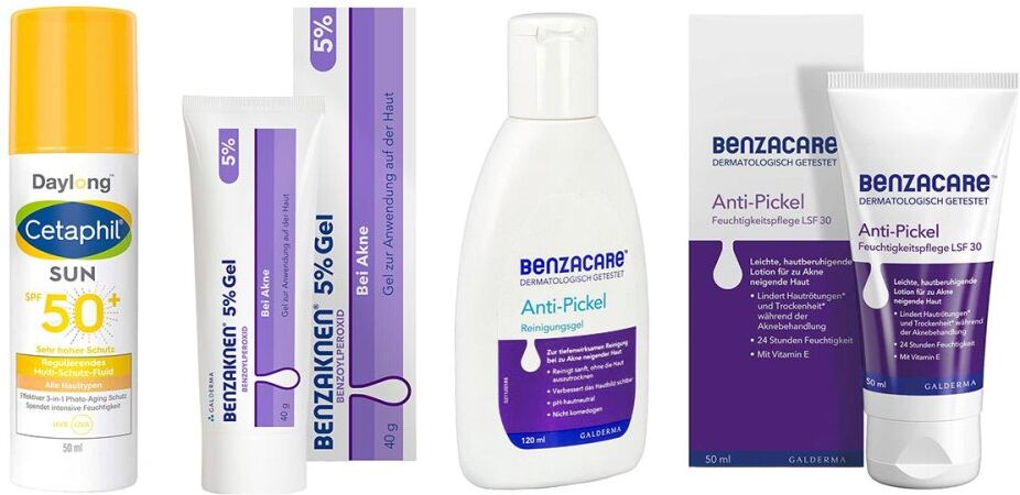 Benzaknen 5% Akne-Set: Reinigen, behandeln & UV-Schutz