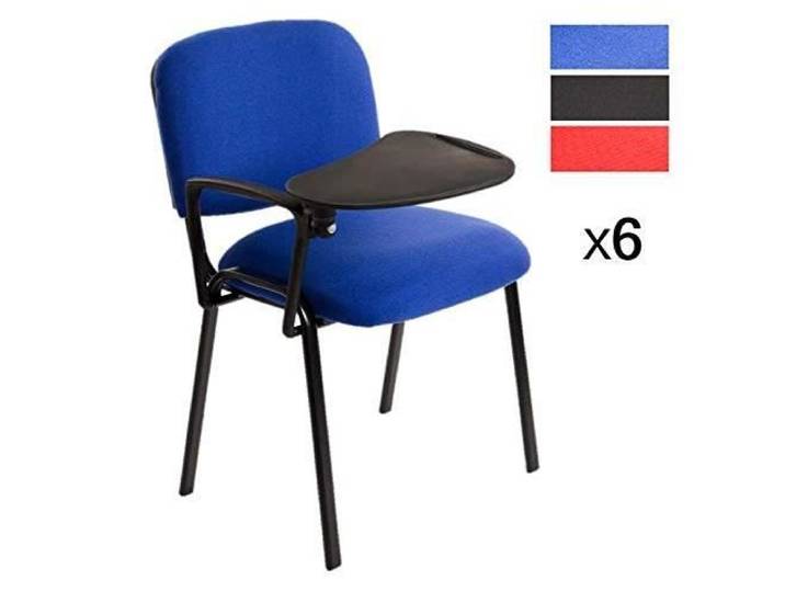 6 Chaises Rembourrées empilables en Tissu BLEU - avec Tablette Ecritoire Rabattable Conférence