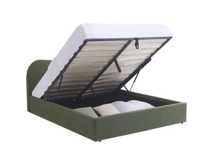 Lit coffre adulte 140x190 cm avec tête de lit en tissu bouclé vert