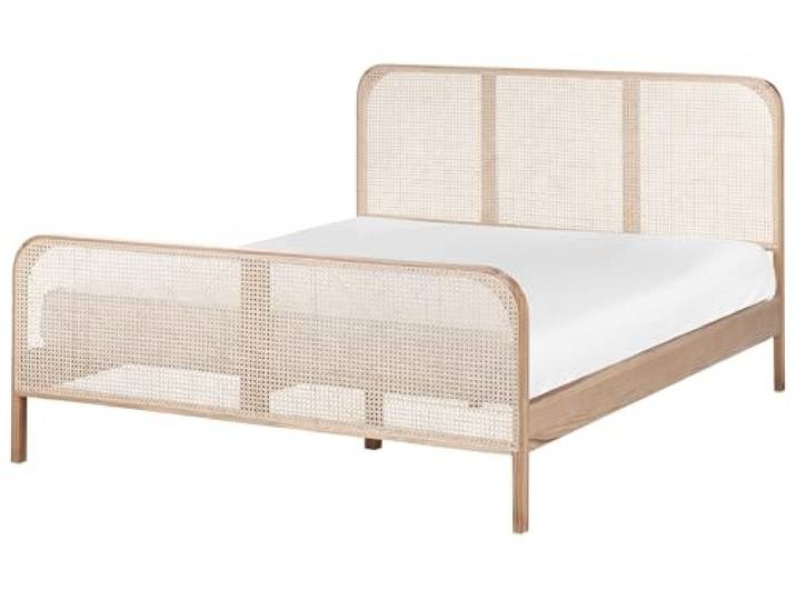 Beliani Bett mit Lattenrost Kiefernholz Hellbraun 160x200 Wiener Geflecht Holz, Braun, Gefärbt, Belastbarkeit 280 kg, 160 x 200 cm