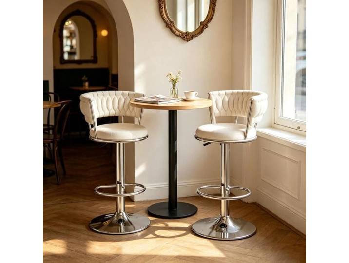 PIPIPOXER Lot de 2 Tabourets de Bar Velours Tressé Hauteur Réglable Pivotant 360° Structure Métal Argenté