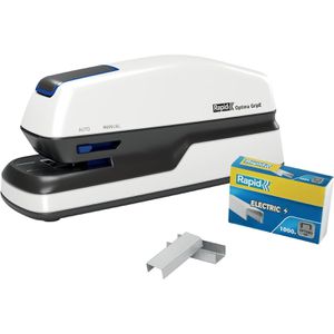 Rapid Elektrohefter Optima GripE, weiß, Batterie-/Netzbetrieb, Heftleistung 20 Blatt