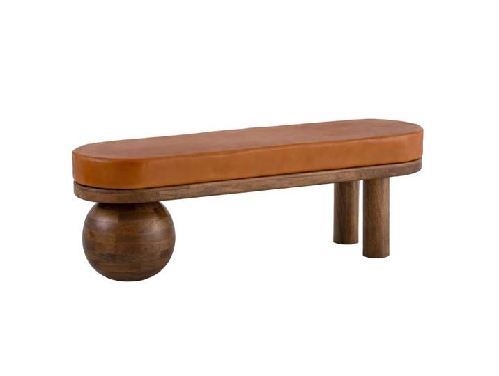 Banc 140 cm en cuir véritable, marron
