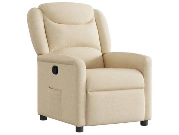 Sessel Ausziehbar Creme aus Stoff mit Schwenkfunktion bis 135 Grad Seitentasche, Holz-Metallrahmen, manuell verstellbar, Armlehnen breit, atmungsaktiv