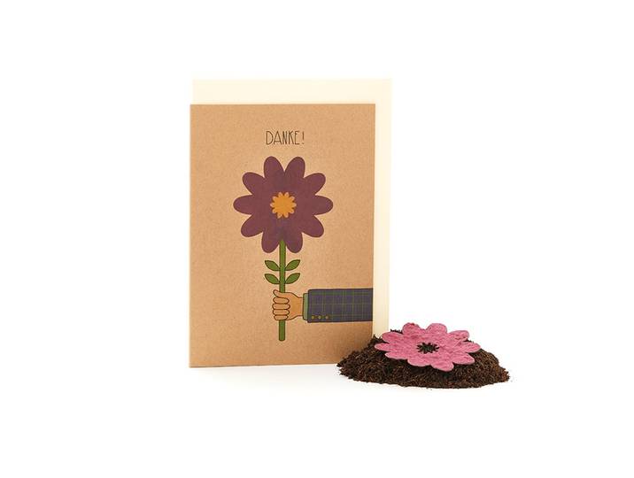 Grusskarte Danke mit Saatgut für Blumen, Karte mit Samen zum Bepflanzen