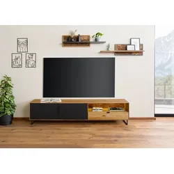 Lowboard Wildeiche mit Glastür 220x43x51 natur geölt LINDAU #126