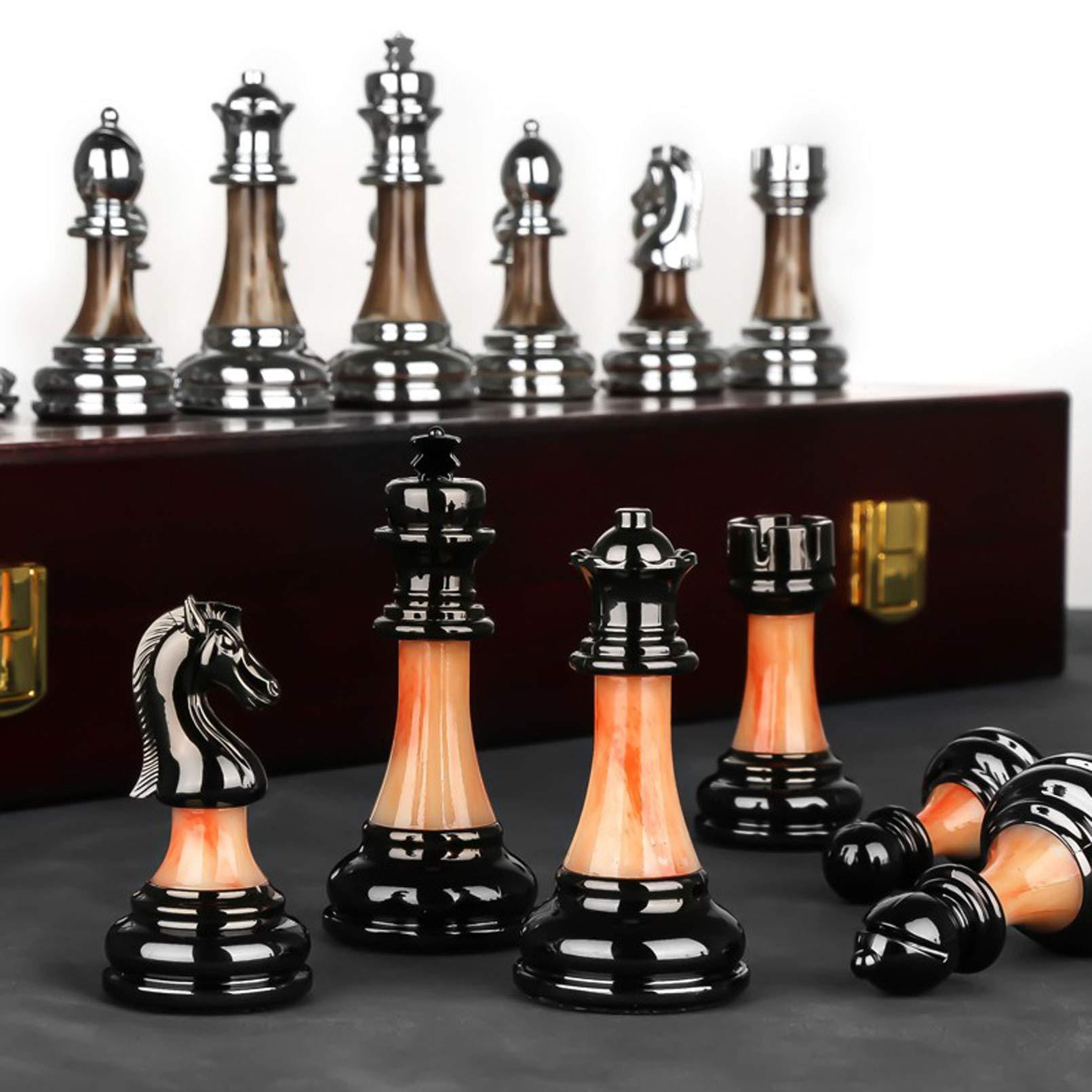 Schachspiel aus Holz, klappbar, mit Metallfiguren, 45x45x3 cm