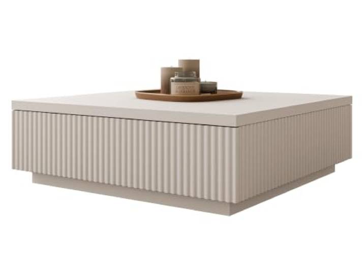 Mirjan24 Couchtisch Locta mit 2 Staufächern (Sandbeige) Sofatisch mit gerillten Fronten und Seiten für 4 Personen, Push-to-open-System und Bremsklappenhaltern, B/H/T: 80/26/81 cm