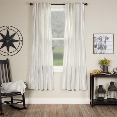 VHC Brands Timeless Ticking Gray Ruffled Panel Set of 2