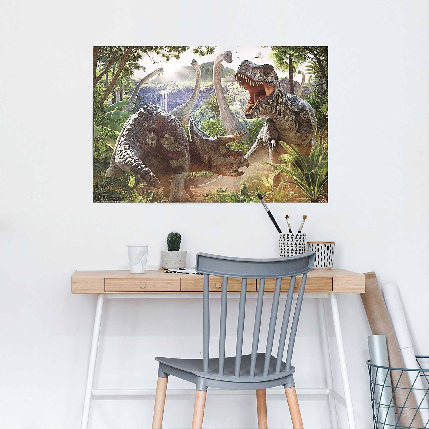 home24 Poster Gevecht Dinosaurussen, Groen, 61 x 92 cm