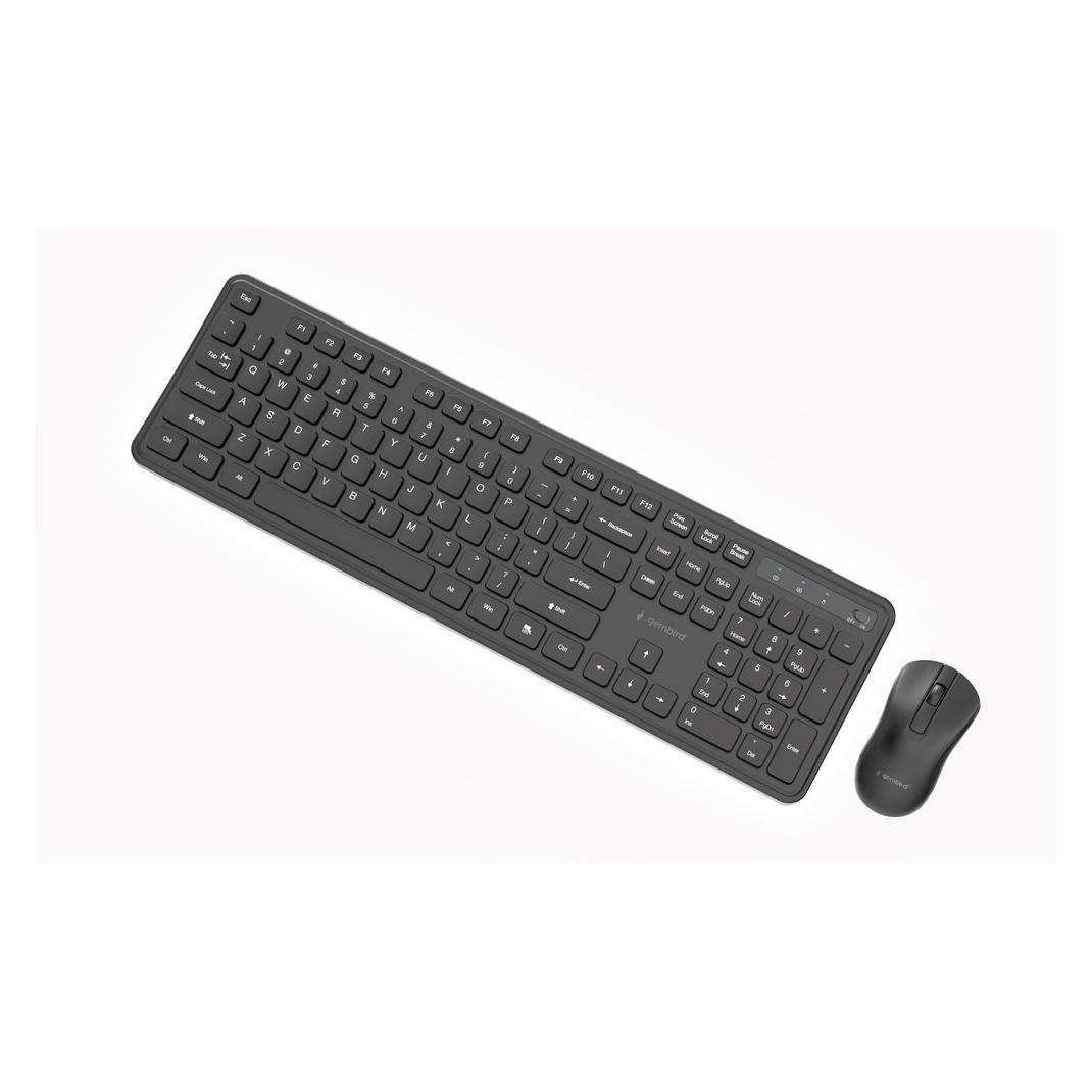 Gembird Bezprzewodowy Zestaw Klawiatury + Mysz Slim Pro Business Na Biurko Czarny Układ Us (US, Kabellos) (KBS-WPS-01)