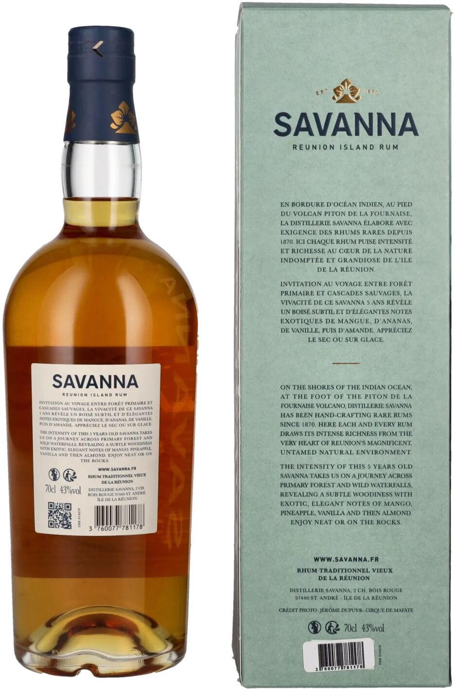 Savanna Rhum Savanna 5 Years Old Traditionnel Reunion Island Rum 43% Vol. 0,7l in Geschenkbox