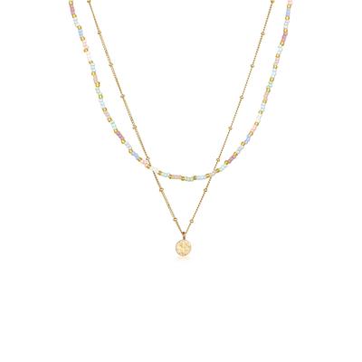 Silberkette ELLI "Halskette Layer Glas Beads Pastell Plättchen Anhänger 925 Sterling Silber" Gr. 42, gold, Halsketten, Damen, Silber 925 (Sterlingsilber), Silberkette