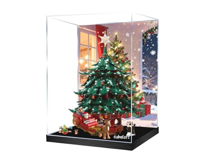 Acryl Vitrine für Lego 41843 Familie Weihnachtsbaum Bauset Staubdicht Transparent Box - Nur Vitrine Schaukasten Kompatibel mit Lego 41843 (Back Spray C)