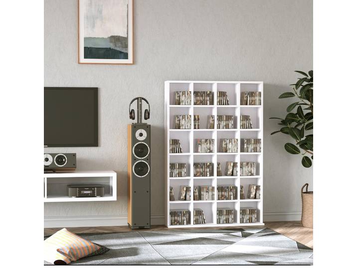 HOMCOM Bibliothèque Bois Blanc 480 CD/312 DVD Étagères Réglables
