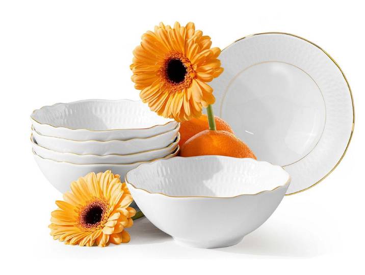 KONSIMO® Salatschüssel CMIELOW SOFIA Salatschüssel-Set, Servierschale, Porzellan, (6-tlg), handbemalt in echtem Gold, Hochwertiges Premium-Porzellan