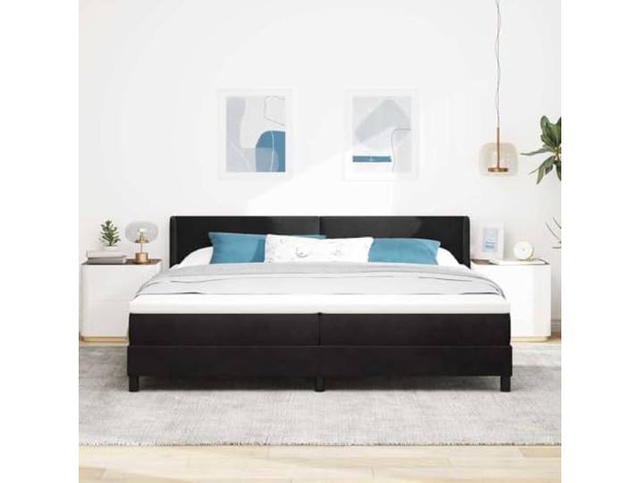 KTHLBRH Boxspringbett mit Kopfteil schwarz 200 x 200 cm Massives Kiefernholz, mittlere Matratze, verstellbares Kopfteil, 2 Stufen